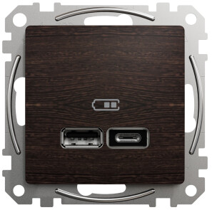 Розетка USB подвійна А+С, 2.4А, 230В, Венге, Sedna Design SDD181402 №1