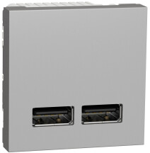 Розетка USB 2.0 зарядна подвійна 2.1А, 2 модуля, алюміній, Unica NEW NU341830