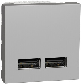 Розетка USB 2.0 зарядна подвійна 2.1А, 2 модуля, алюміній, Unica NEW NU341830 №1