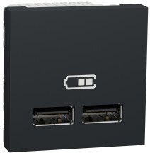Розетка USB 2.0 зарядна подвійна 2.1А, 2 модуля, антрацит, Unica NEW NU341854