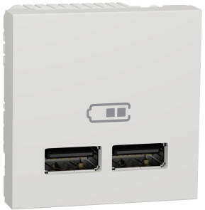 Розетка USB 2.0 зарядна подвійна, 2.4А, A+C, 2 модуля, білий, Unica NEW NU301818 №1