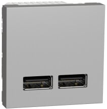 Розетка USB 2.0 зарядная двойная, 2.4А, A+C, 2 модуля, алюминий, Unica NEW NU301830