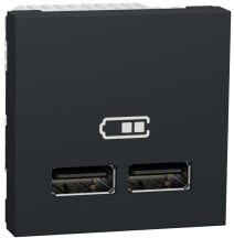 Розетка USB 2.0 зарядная двойная, 2.4А, A+C, 2 модуля, антрацит, Unica NEW NU301854