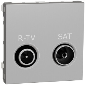 Розетка R-TV/SAT прохідна, 2 модуля, алюминий, Unica NEW NU345630 №1