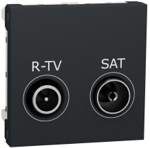 Розетка R-TV/SAT прохідна, 2 модуля, антрацит, Unica NEW NU345654