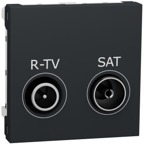 Розетка R-TV/SAT прохідна, 2 модуля, антрацит, Unica NEW NU345654 №1