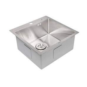Кухонна мийка PLATINUM HANDMADE 500X500X220 (Товщина 3,0/1,5 мм, корзина та дозатор в комплекті ) №6