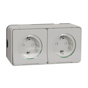 Розетка силовая двойная 2К+З, 16А, со шторками Mureva Styl, IP55, Белый, Schneider Electric MUR39035 №1