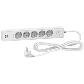 Подовжувач на 5 розеток + 2хUSB 2.4А, кабель 3 метри, білий, Schneider Electric ST945U3W №1