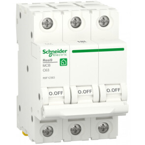 Автоматичний вимикач 6kA 3P 63A C, Resi9 Schneider Electric R9F12363 №1