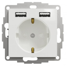 Розетка силова з заземленням + USB A+A, 2.4A, зі шторками, Білий, Sedna Design SDD111052