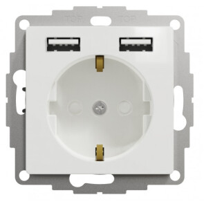 Розетка силовая с заземлением + USB A+A, 2.4A, со шторками, Белый, Sedna Design SDD111052 №1