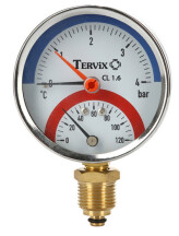 Термоманометр Tervix Pro Line 80/0-6 бар, 0-120С, радіальний, з монтажним клапаном R1/2"