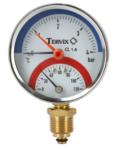 Термоманометр Tervix Pro Line 80/0-6 бар, 0-120С, радиальный, с монтажным клапаном R1/2" №1