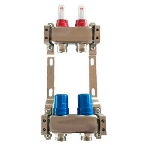 Коллектор теплого пола на 2 контура, с расходомерами, нерж.сталь Tervix Pro Line №1