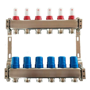 Коллектор теплого пола на 6 контура, с расходомерами, нерж.сталь Tervix Pro Line №1
