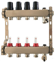 Коллектор на 4 контура, с расходомерами, краном Маевск и сливным, нерж.сталь Tervix Pro Line